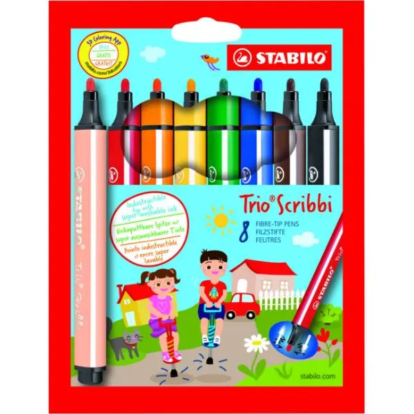 Stabilo Scribbi barnpenna med fjäderbelastad spets, 8-pack etui - barnfärg för de små | Skrivredskap - Övriga skrivredskap | GameStuff