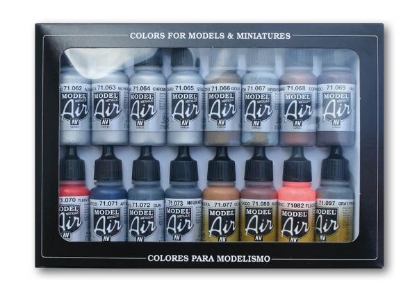 Vallejo 71.181, 17 Ml, Aluminium, Blau, Messing, Kupfer, Gold, Grau, Rot, Silber, Flasche