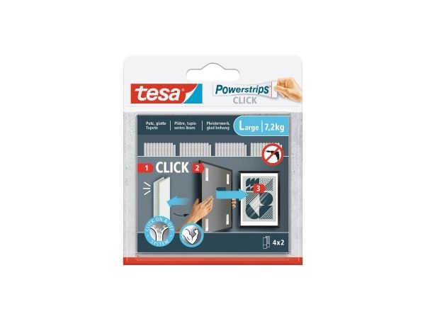tesa® Powerstrips CLICK LARGE - 7,2 kg Haltekraft - Selbstklebend - Klettband - 8 Streifen - Image 4