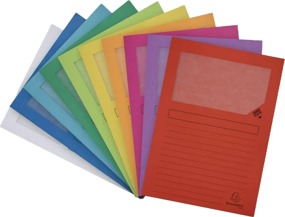 Exacompta ikkunakansiot 160 g/m², 22 x 31 cm, A4 - eri värit, kierrätyspaperi, muoviton - (100 kpl/pakkaus)