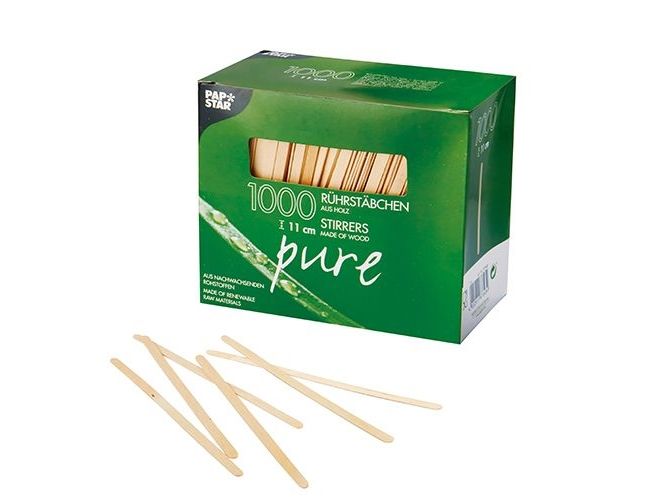 Rørepinde, Papstar Pure, træ, 11 cm x 5 mm, pakke a 1.000 stk