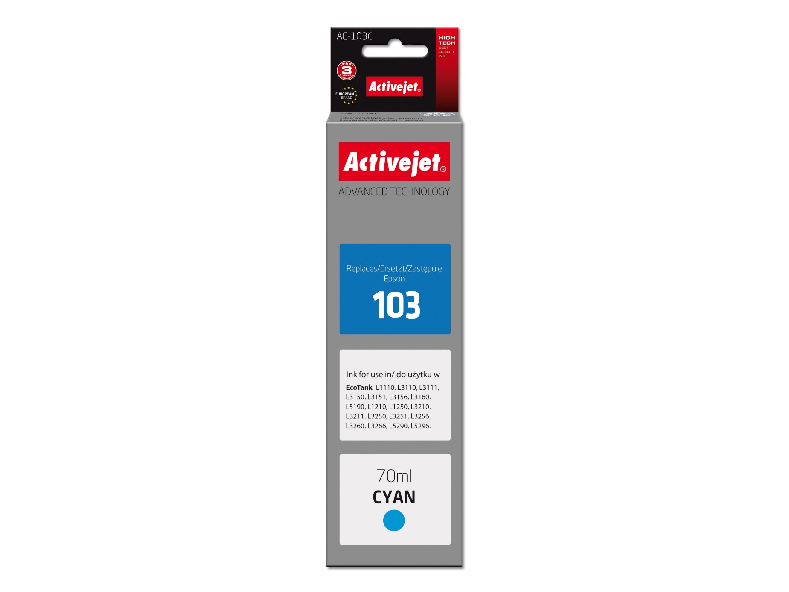 Activejet Ae-103C Tinte (Ersatztinte Epson 103 C13t00s24a Supreme 70 Ml Blau), Hohe (Xl-) Ausbeute, Blau, Tinte Auf Farbstoffbasis, 70 Ml, 1 Stück(E)