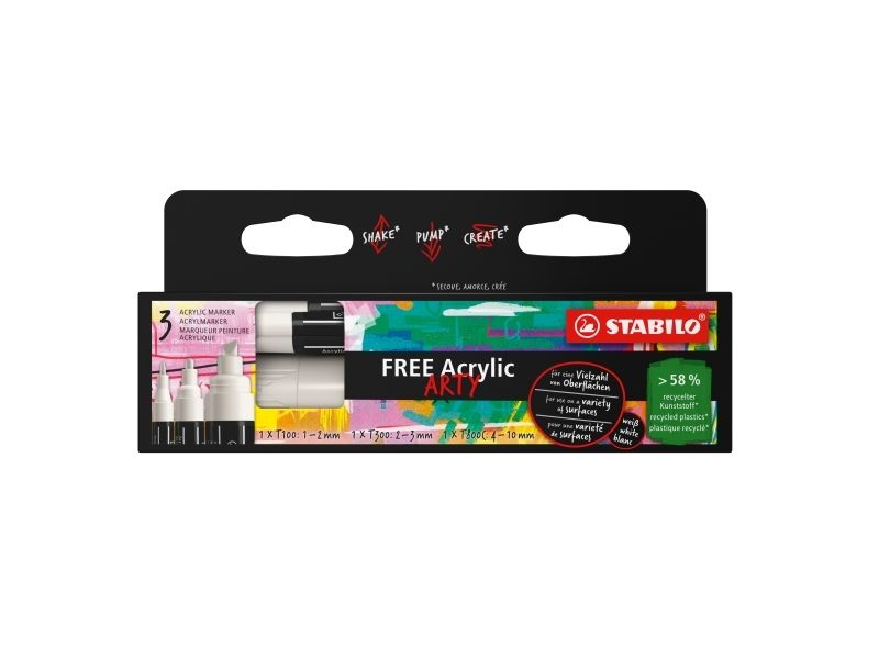 Marker Free Acrylic 3Pcs Weiß Stabilo