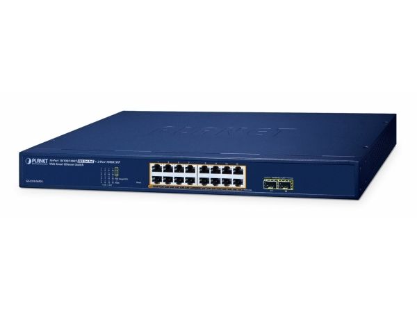 Planet 16-Port 10/100/1000T 802.3At Poe + 2-Port 1000X Sfp Web Smart Ethernet Switch (240W Poe Budget, 802.1Q Vlan, Link Aggregation, Igmp, Managed,