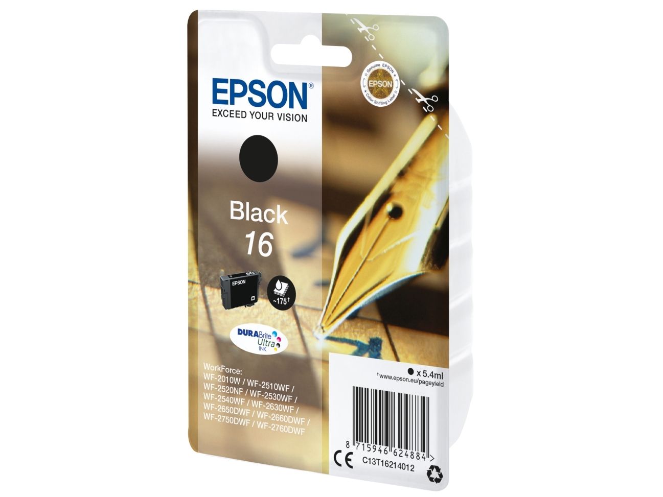 Epson 16 - 5.4 Ml - Sort - Original - Blækpatron - For Workforce Wf-2010, 2510, 2520, 2530, 2540, 2630, 2650, 2660, 2750, 2760
