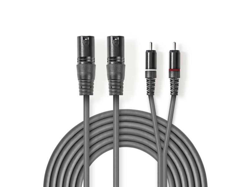 Nedis Balanceret Audio kabel | 2x XLR 3-Pin Hanstik | 2x RCA Hanstik | Nikkelplateret | 1.50 m | Runde | PVC | Mørkegrå | Kartonhylster