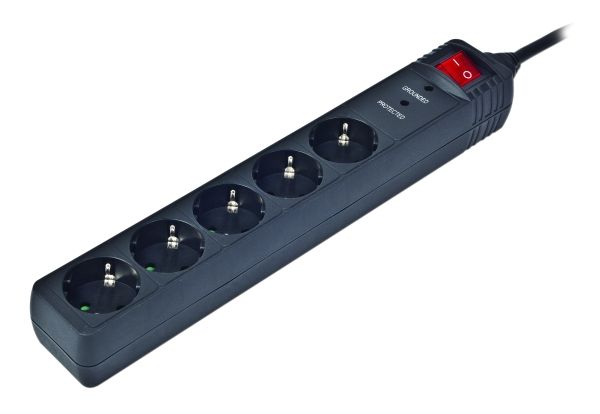 Gembird Spg5-C-5, 5 Ac-Ausgänge, Typ F, 50 - 60 Hz, Schwarz, 1,5 M, 450 G
