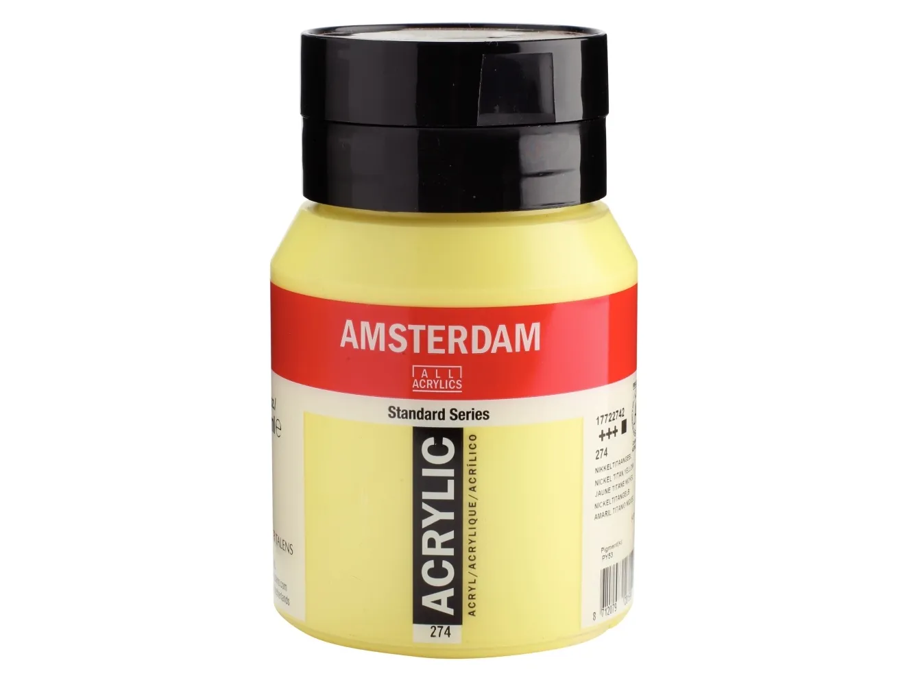 Amsterdam Standard Series Acrylic Jar Nickel Titanium Yellow 274 | Skola & Hobby - Konstmaterial - Akryl & Akvareller | GameStuff