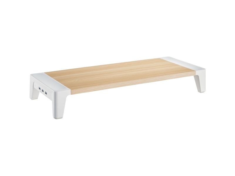 Inline Monitor Podest+ Mit 2X Usb 3.2 Gen1 Und Qc3 Ladeports, 80Mm, Max. 15Kg, Weiß, Holz, 217 Mm, 555 Mm, 80 Mm, 1,72 Kg, 1 Stück(E)