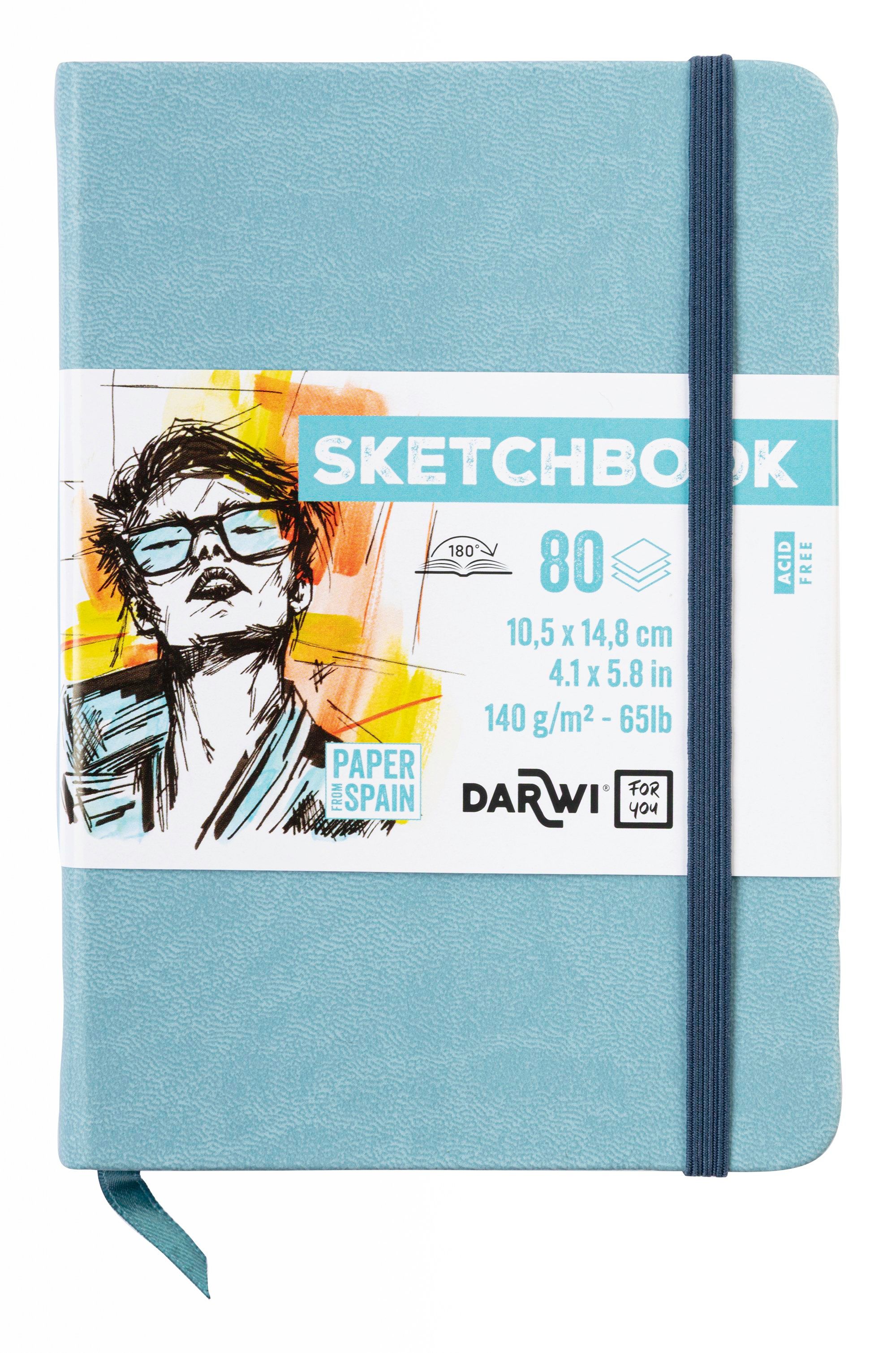 Darwi Skizzenbuch A6, Weicher Blauer Einband (10,5X14,8Cm) 80 Blatt Weißes, 140G Schweres Skizzenpapier, Kunstledereinband, Gummiverschluss Und Lesez