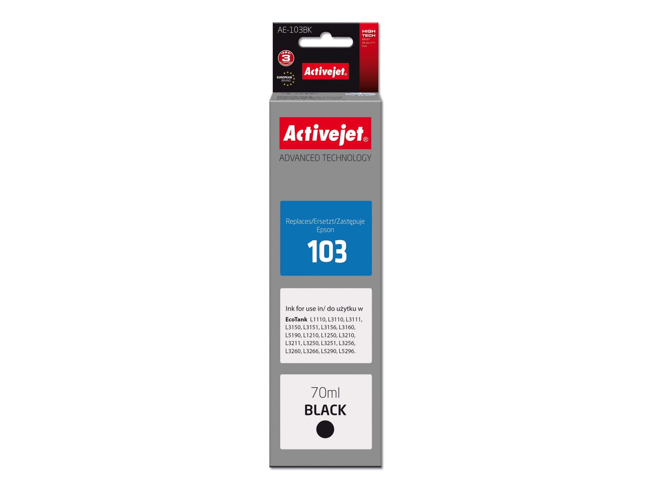 Activejet Ae-103Bk (Ersatztinte Epson 103 C13t00s14a Supreme 70 Ml Schwarz), Hohe (Xl-) Ausbeute, Schwarz, Tinte Auf Farbstoffbasis, 70 Ml, 1 Stück(E