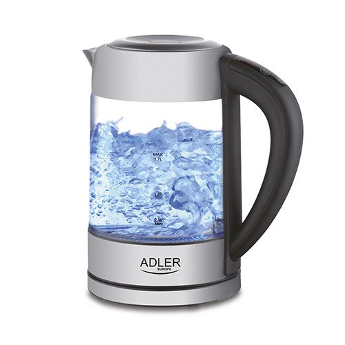 Adler Ad 1247 New, 1,7 L, 2200 W, Haselnuss, Edelstahl, Transparent, Glas, Wasserstandsanzeige, Überhitzungsschutz