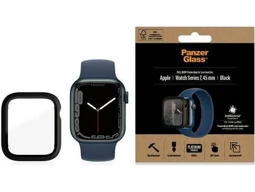 PanzerGlass - Skærmbeskytter for smart watch - glas - rammefarve sort - for Apple Watch Series 7 (45 mm)