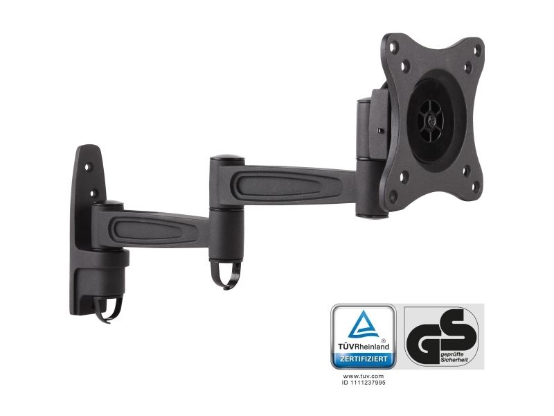 Inline Wandhalterung, Für Monitore Bis 69Cm (27"), Max. 15Kg, 2-Teiliger Arm, 75 X 75 Mm, 100 X 100 Mm, -15 - 15°, -90 - 90°, Aluminium, Schwarz