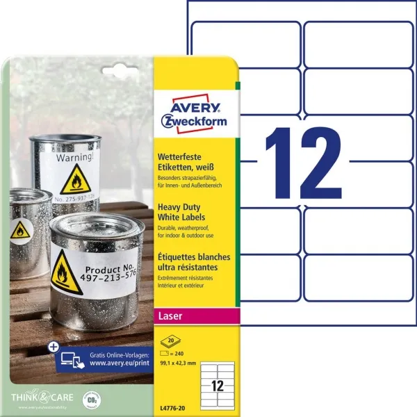 Etiket Avery Zweckform 99,1x42,3 mm hvid - (20 ark x 12 stk.) | Papper & Emballage - Taggar - Flera etiketter | GameStuff
