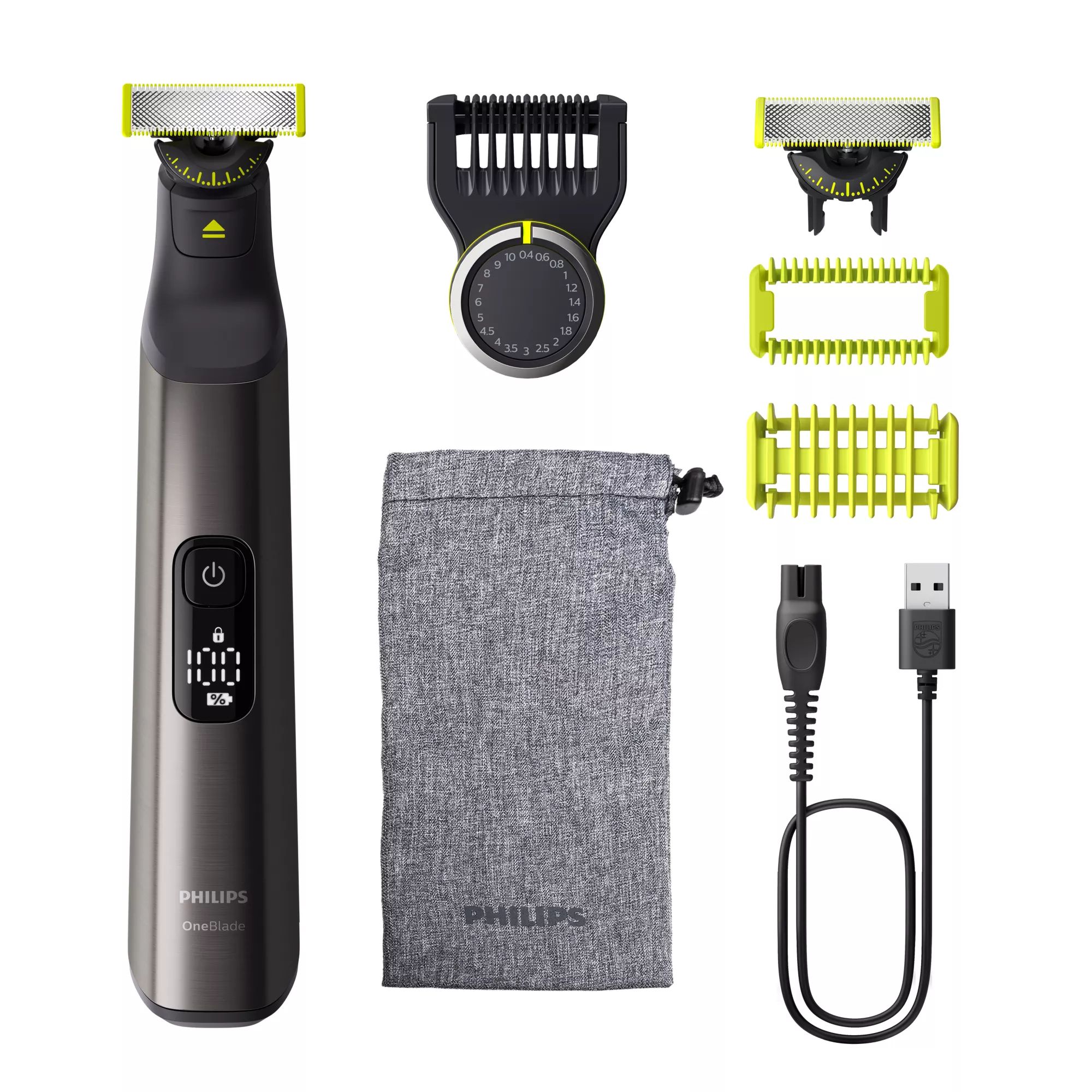 Philips Oneblade Pro 360 Qp6552/30 Ansigt + Krop, Indbygget Skærm, Vaskbar, Batteri, Krom