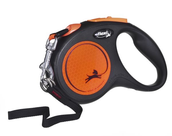 Flexi New Neon Bånd M, 5M, 25Kg, Black/Neon Orange
