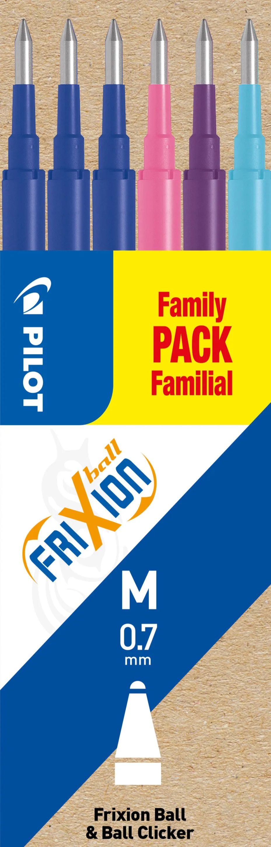 Refill Pilot FriXion Ball Medium 0,7 mm blå, pink, violet - (6 stk.)