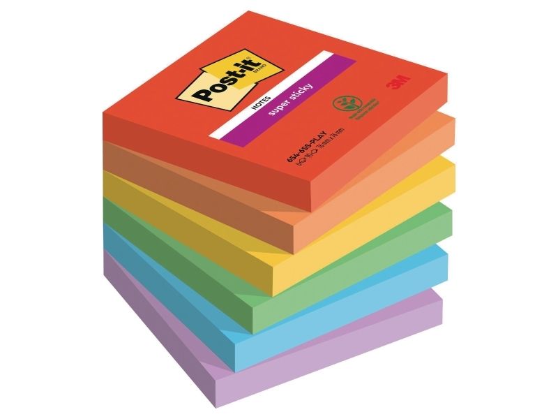 Post-it® Super Sticky Notes Playful 76x76 mm - (6 stk.)