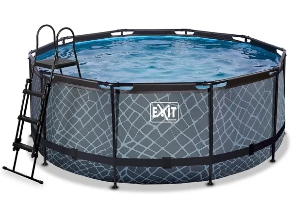 EXIT Stone pool ø360x122cm med filterpump - grå 10126 L | Trädgården - Pools & Vatten spel - Pools & bassäng | GameStuff