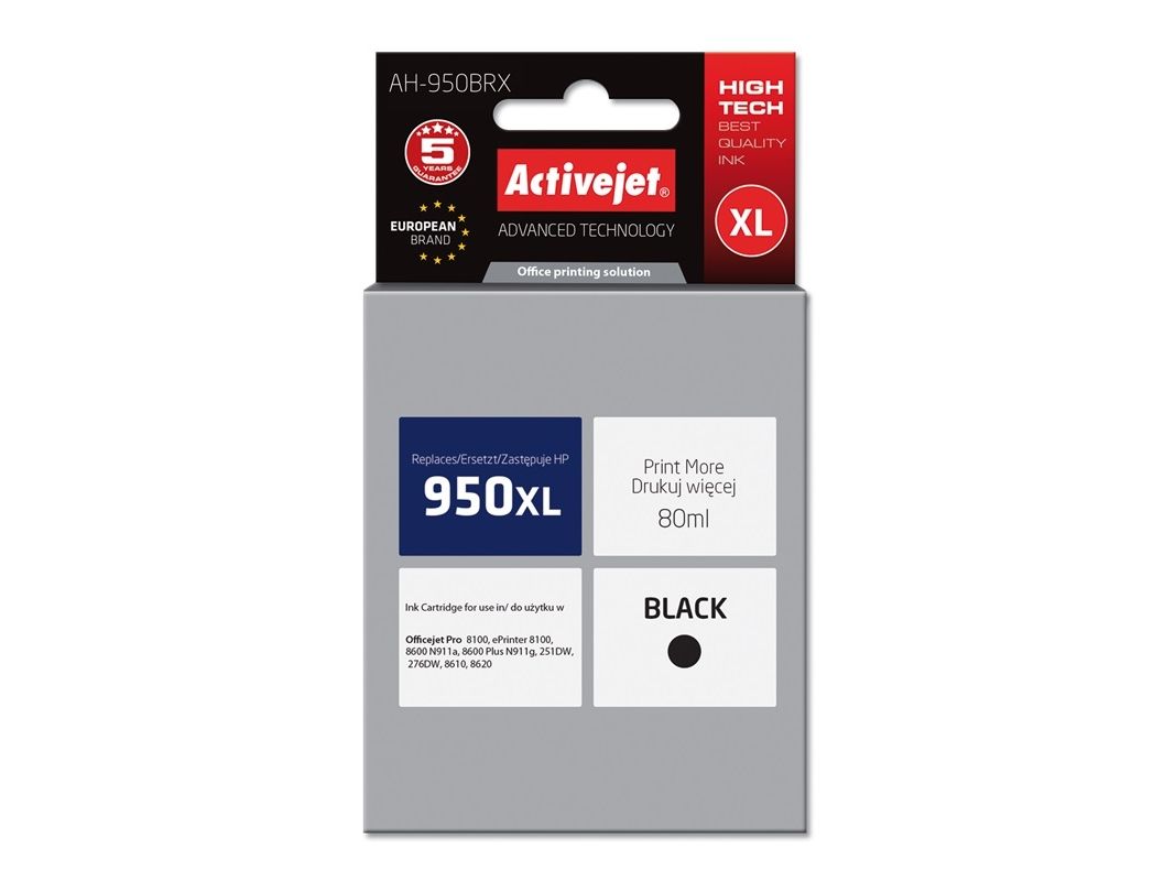 Activejet Ah-950Brx Tintenpatrone (Ersatz Für Hp 950Xl Cn045ae Prämie 80Ml Schwarz), Hohe (Xl-) Ausbeute, Tinte Auf Pigmentbasis, 80 Ml, 1 Stück(E),