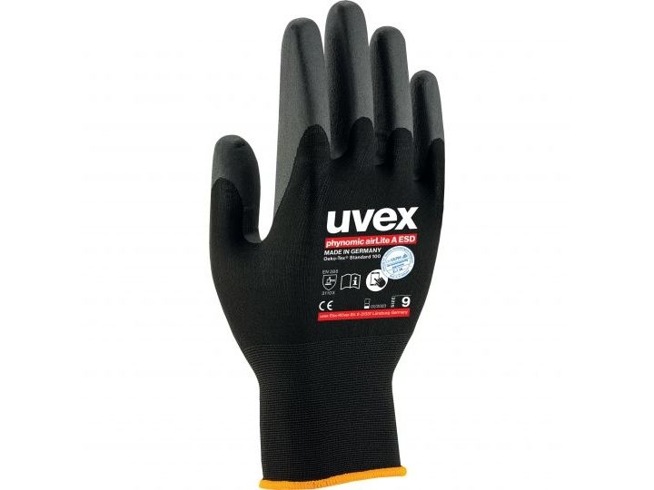 Uvex 60038, Beskyttende vanter, Sort, Voksen, Voksen, Unisex, Beskyttelse mod elektrostatisk udladning (ESD)