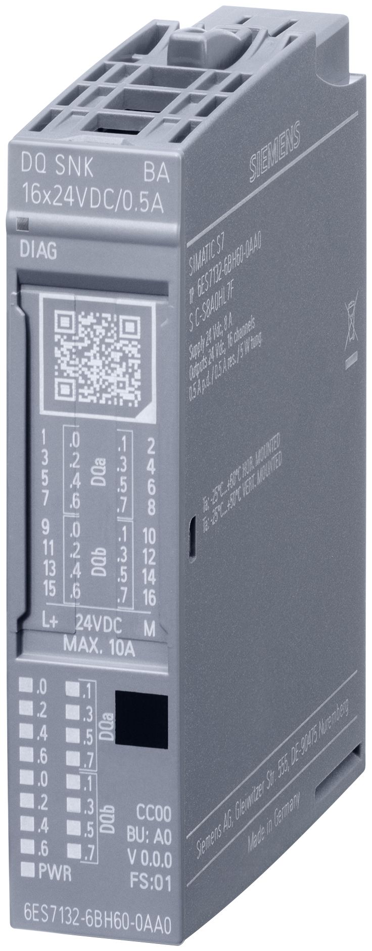 Siemens 6ES7132-6BH60-0AA0 6ES71326BH600AA0 SPS-Ausgangs-Modul, IP20, 19.2-28.8 V, 0,5 A, 73 mm, 39 g, 81 mm