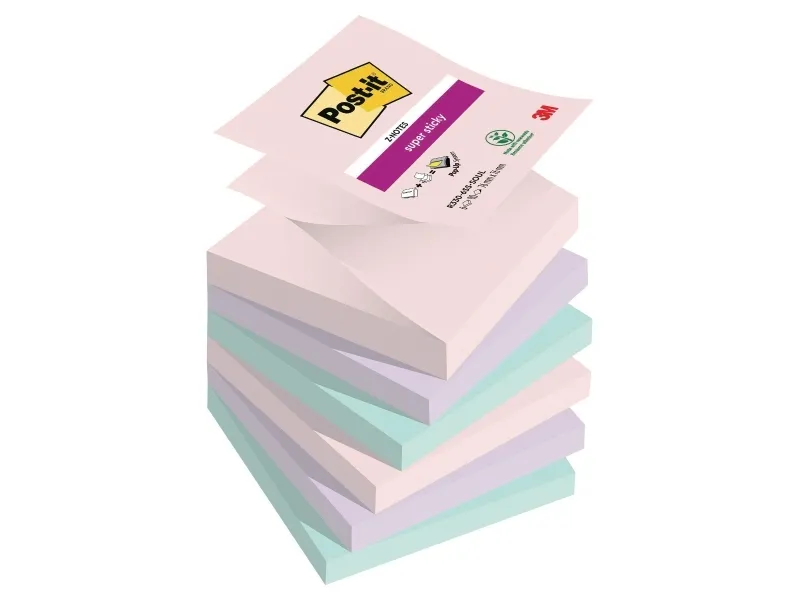 Post-It Super Sticky Notes Soulful, 76 x 76 mm, ass. farver, pakke a 6 stk | Papper & Emballage - Block & Post-It - Block | GameStuff