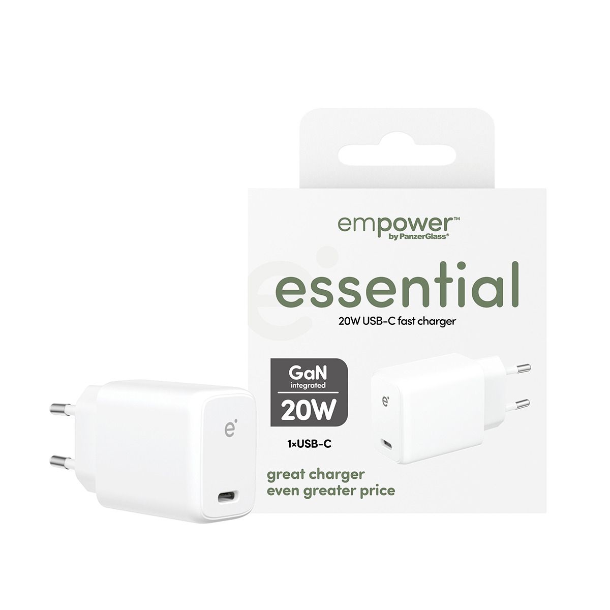 Empower By Panzerglass Essential 20W Charger Single Usb-C | Eu Plug | Silver White