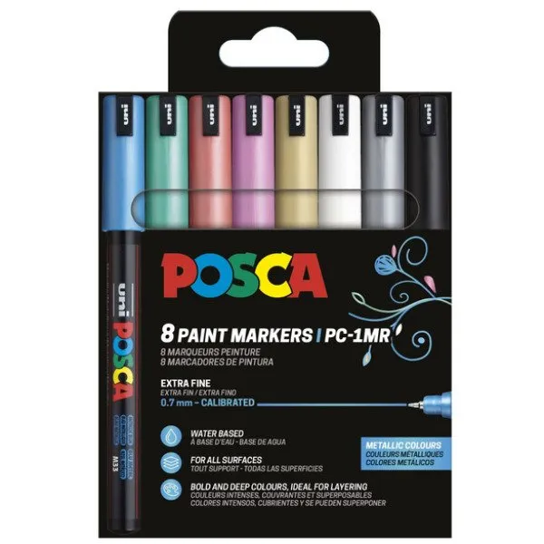 POSCA PC-1MR 8st metallfärger (inkl. svart+vit) | Skrivredskap - Märkpennor - Permanent Marker | GameStuff