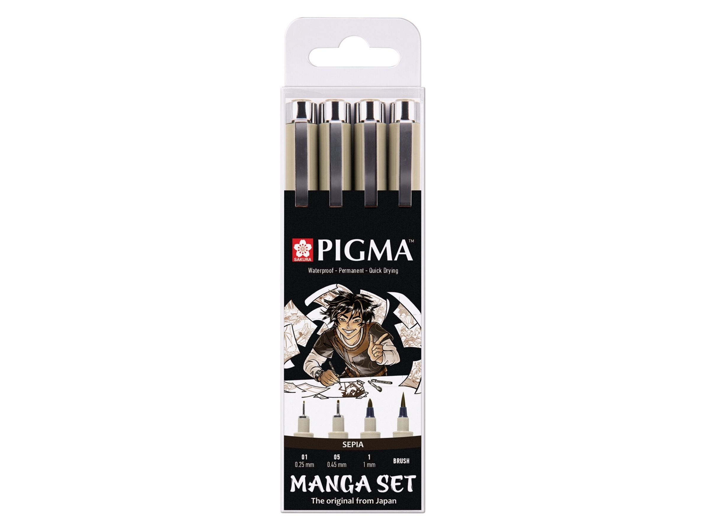 Sakura Pigma, Seepia, Musta, Ohut pää, Pyöreä, 4 kpl, Kupla
