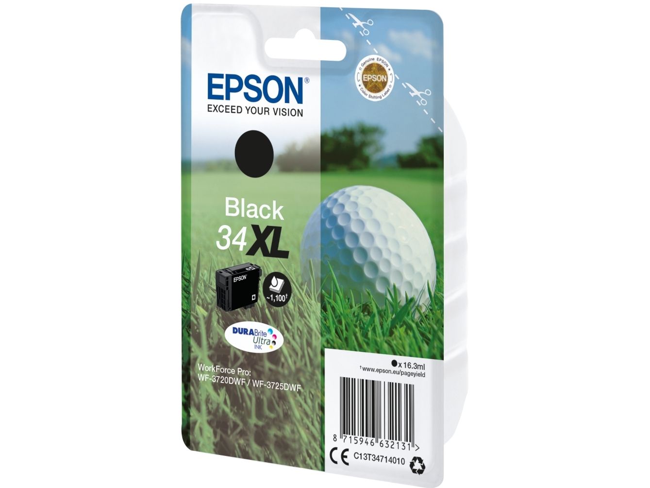 Epson 34Xl - 16.3 Ml - Xl - Sort - Original - Blister - Blækpatron - For Workforce Pro Wf-3720, Wf-3720Dwf, Wf-3725Dwf