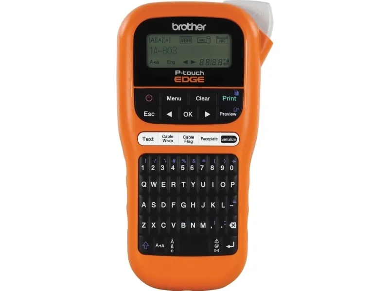 Brother P-Touch PT-E110 - Etikettskrivare - svartvit - termisk överföring - Rulle (1,2 cm) - 180 dpi - upp till 20 mm/sek - kniv - tvåradig utskrift - svart, orange | Skrivare - Andra kontorsmaskiner - Labelskrivare | GameStuff