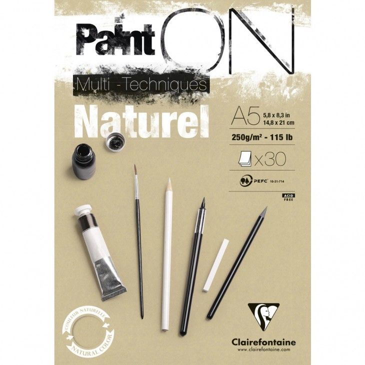 Paint-On Blok A5 250gram 30 ark brunt/naturel papir, multi teknik, toplimet tegneblok