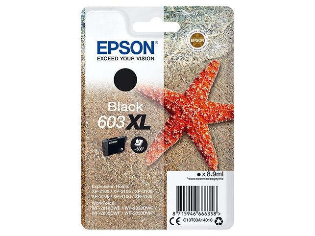 Epson 603Xl - 8.9 Ml - Xl - Sort - Original - Blister - Blækpatron - For Expression Home Xp-2150, 2155, 3150, 3155, 4150, 4155 Workforce Wf-2820, 284