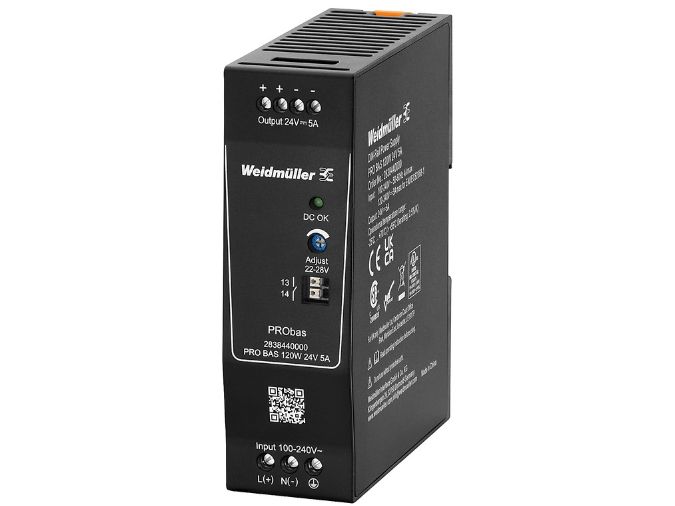 Weidmüller PRO BAS 120W 24V 5A, 120 W, 230 V, 45 - 65 hz, 5 A, Svart, Status