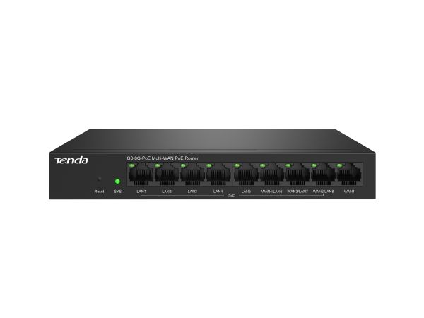 Tenda G0-8G-Poe Poe-Router, 9-Port, 1Gbe, Schwarz