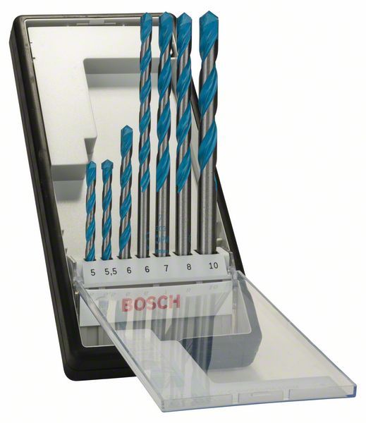 Bosch Robust Line Cyl-9 Multi Construction - Borebitsæt - For Multiformål - 7 Stykker - 5 Mm, 6 Mm, 7 Mm, 8 Mm, 10 Mm, 5.5 Mm - Længde: 85 Mm, 100 Mm