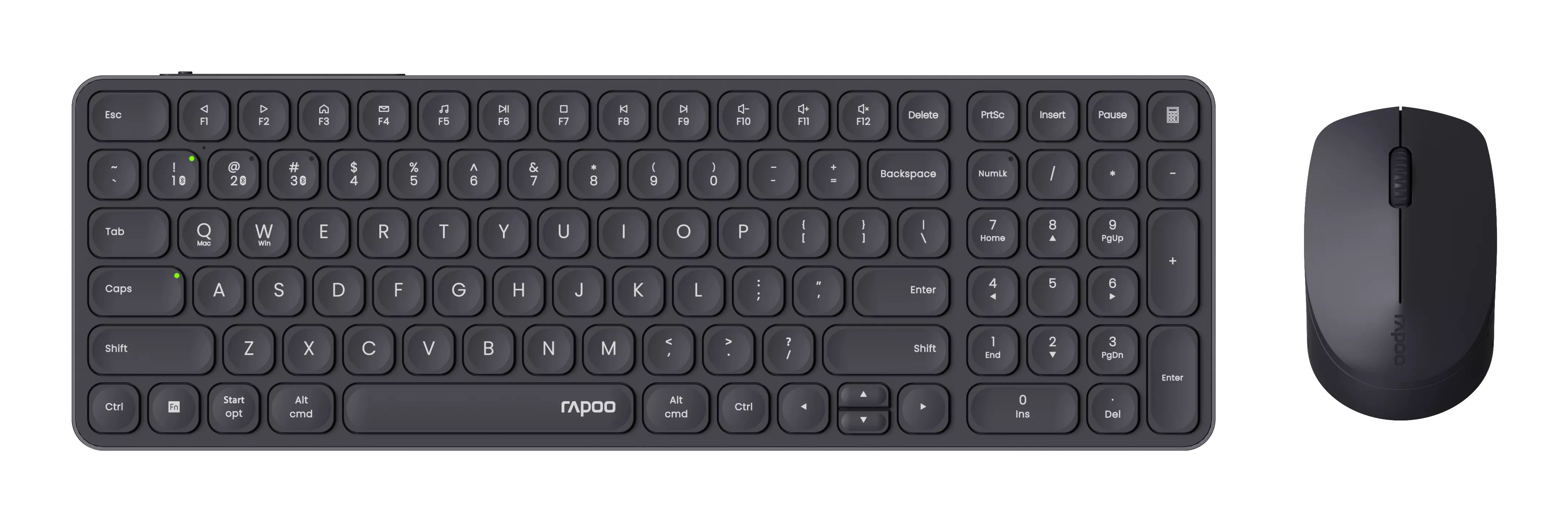Rapoo 9710M, Trådløs, Rf Trådløs + Bluetooth, Qwertz, Mørkegrå, Mus Inkluderet