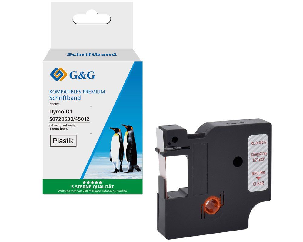 G&G 20979, Rød På Transparent, Kontinuerlig Etiket, D1, Sort, Dymo, Dymo 45015 Dymo D1 Serie Dymo Labelmanager 100 Dymo Labelmanager 160 Dymo Labelma