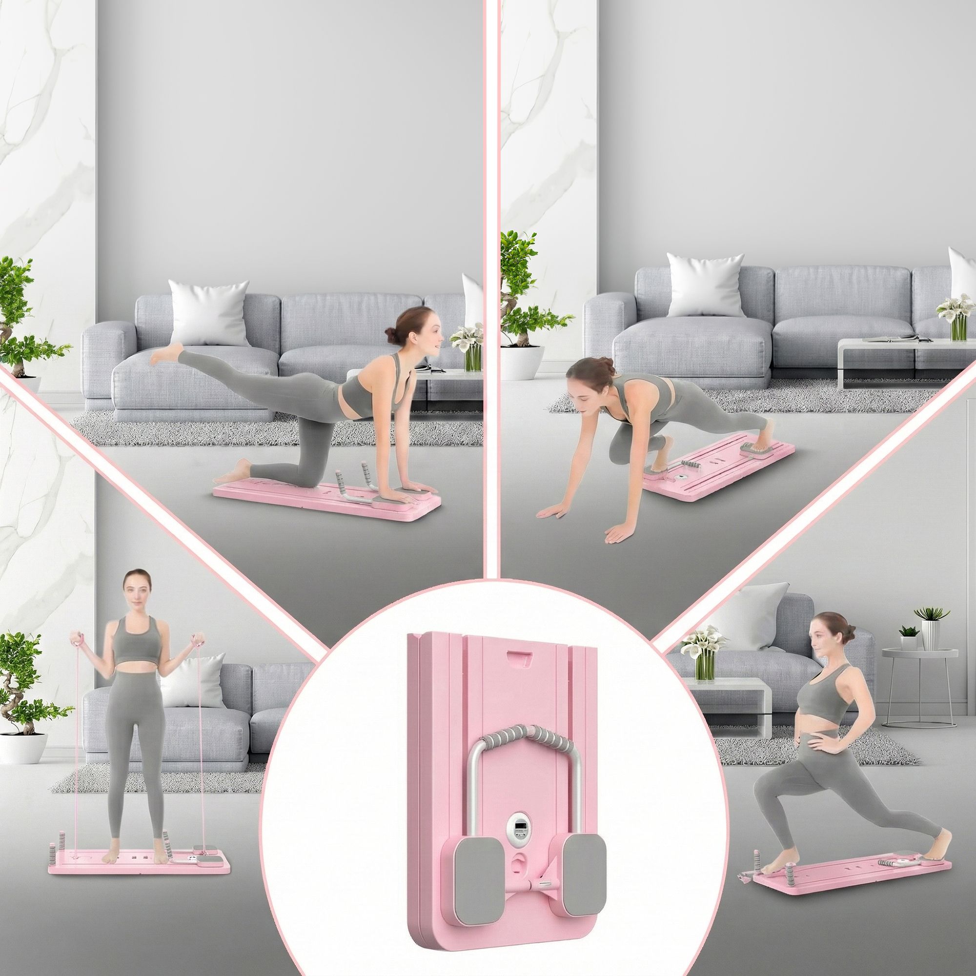 EXTRALINK PILATES BOARD PINK REFORMER TIL MAVEØVELSER PUSH-UPS