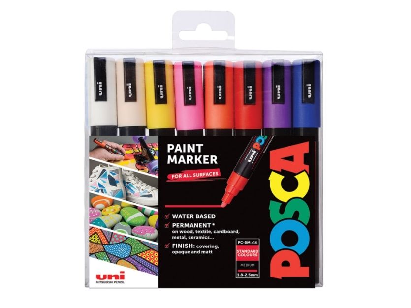 Uni-Ball Posca Pc-5M Tuschsæt, 16 Assorterede Farver