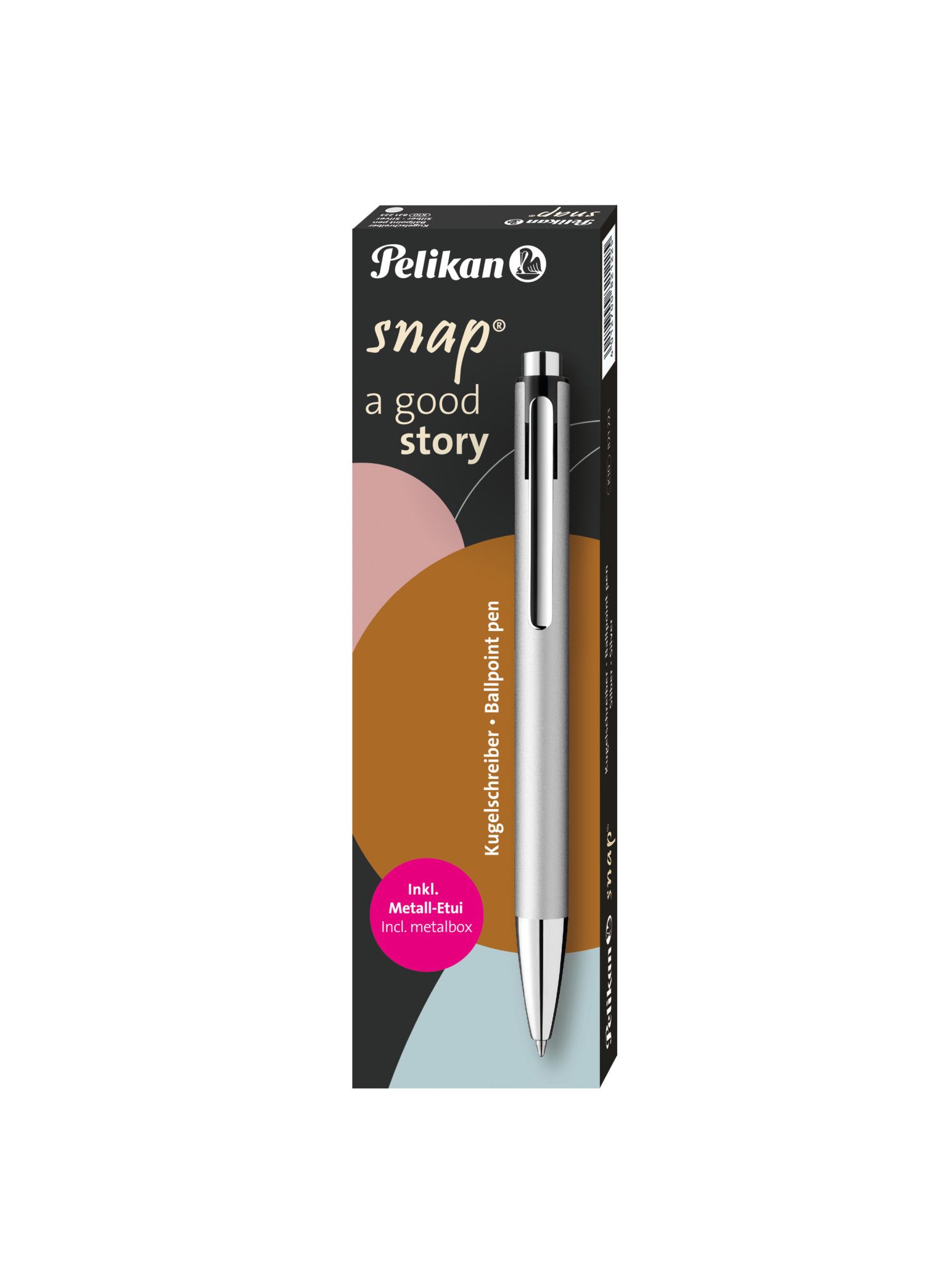 Pelikan Kugelschreiber Snap Metalic K10 Silber im Etui, Clips, Clip-on udtrækkelig kuglepen, Blå, 1 stk, Mellem