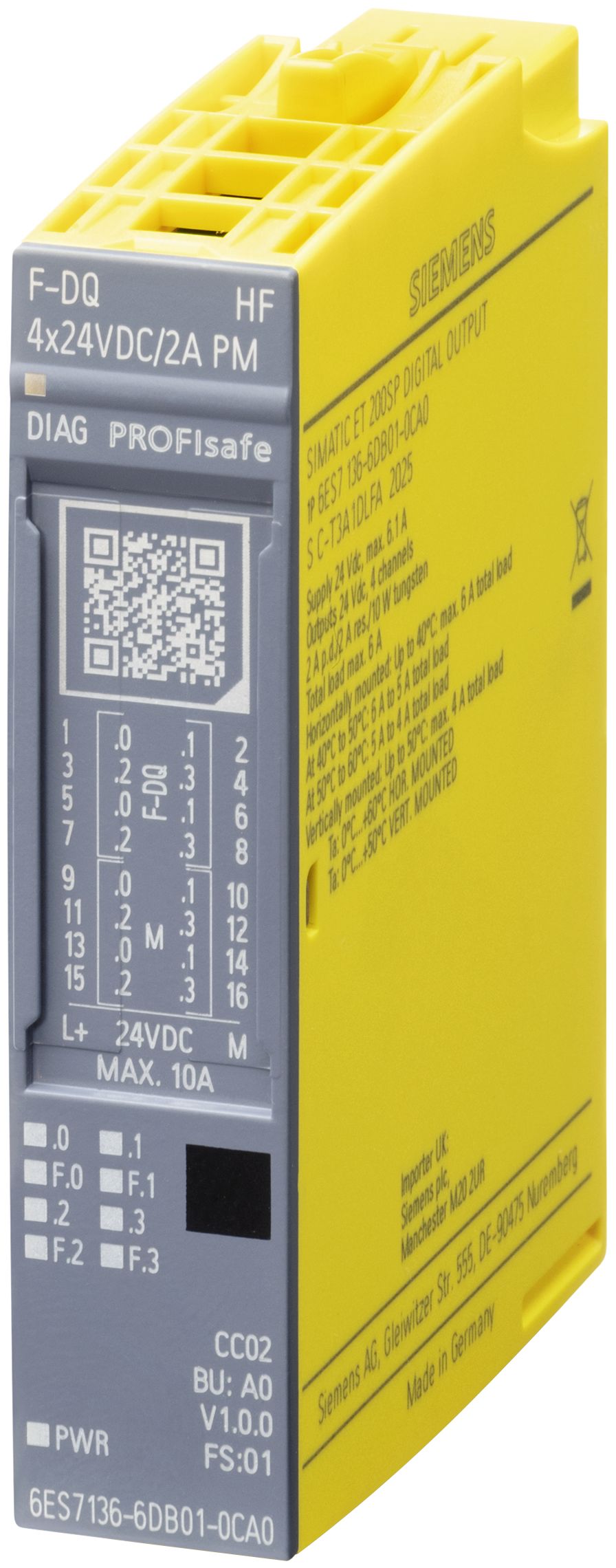 Siemens 6ES7136-6DB01-0CA0, IP20, 19.2-28.8 V, 2 A, 73 mm, 39 g, 75 mm