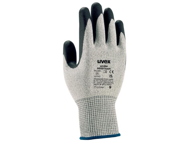 Uvex 6093811, Werkstatthandschuhe, Schwarz, Grau, Erwachsener, Unisex, Fiberglas, Polyamid, Polyethylen