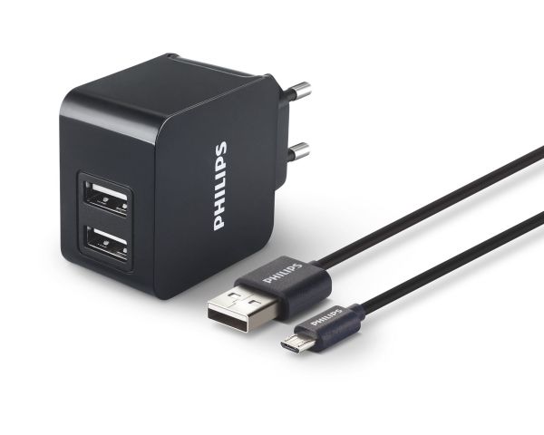 Philips Usb Lader Med 2 Udtag Incl Kabel
