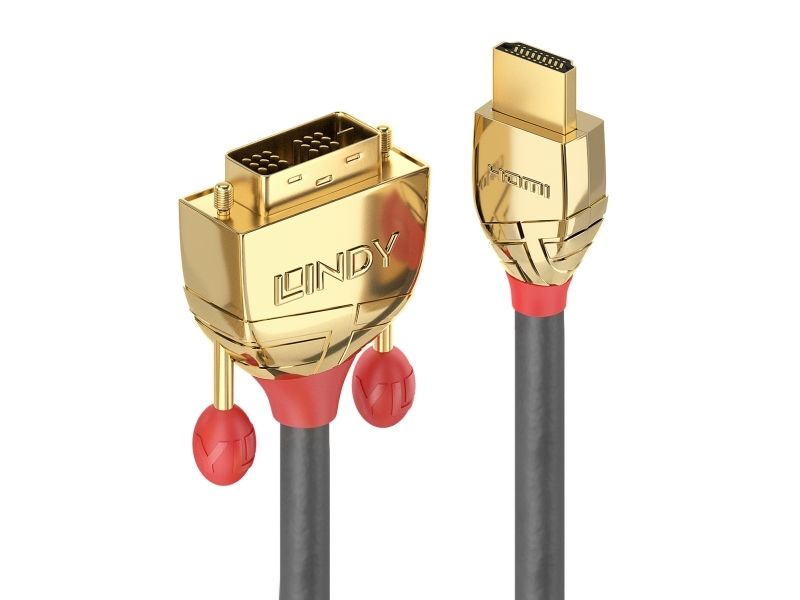 Lindy 36197 Hdmi-Dvi-Kabel 5 M, Dreifach Geschirmt, Grau, Gold Line