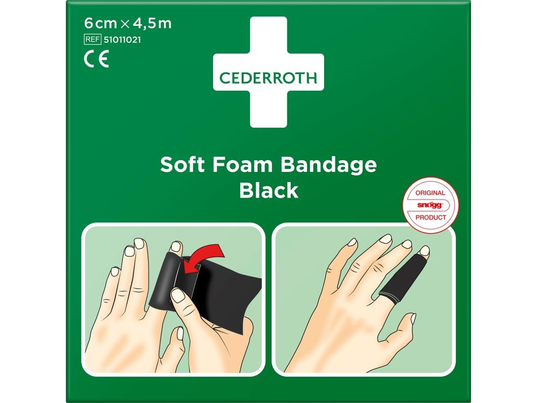 Bandage, Cederroth Soft Foam, Sort, 6 Cm X 4,5 M