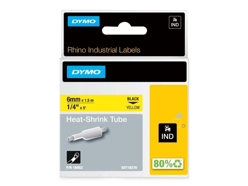Dymo Rhinopro Heat Shrink Tubing - Polyolefin - Gul - Rulle (0,6 Cm X 1,5 M) 1 Rulle Hylstre - For Rhino 4200, 6000, 6000 Hard Case Kit