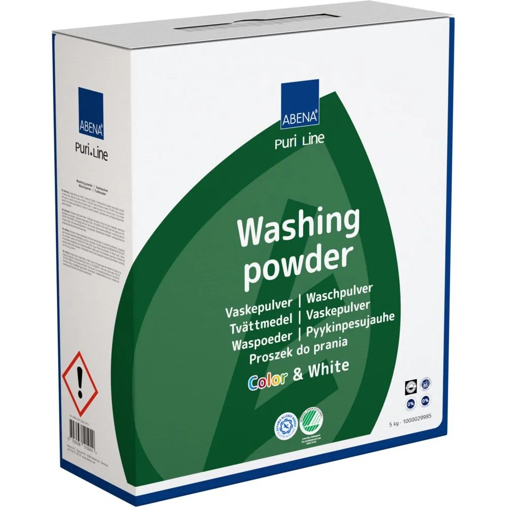 Vaskepulver, ABENA Puri-Line, kulørt og hvidt, uden farve og parfume, 5 kg - (2 stk.)